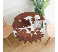 YWPCOIUYB Animal Brown Cowhide Print Cow, Round Tablecloth Waterproof Dust-Proof Tabletop Wrinkle Resistant Table Cover - 60 in