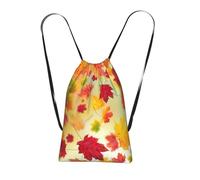 YWPCOIUYB Autumn Maple Leaves Falling Golden Leaf Harvest Orange Red Yellow, Drawstring Sackpack Unisex String Bag Sport Gym Bag Casual Daypack Foldable Drawstring Backpack