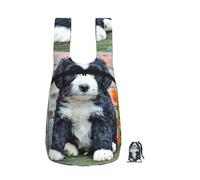 YWPCOIUYB Bernedoodle Flowers Puppy Pets Dogs Bernedoodle, Foldable Storage Backpack Unisex Sackpack Sport Gym Bag Casual Daypack