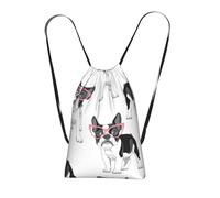 YWPCOIUYB Black Frenchie Cartoon French Bulldog Pink Glasses White Dog, Drawstring Sackpack Unisex String Bag Sport Gym Bag Casual Daypack Foldable Drawstring Backpack
