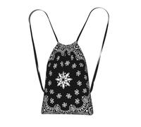 YWPCOIUYB Black Paisley Bandana Pattern, Drawstring Sackpack Unisex String Bag Sport Gym Bag Casual Daypack Foldable Drawstring Backpack