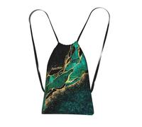 YWPCOIUYB Black Teal Marble Green Malachite With Golden Veins Gold Spots, Drawstring Sackpack Unisex String Bag Sport Gym Bag Casual Daypack Foldable Drawstring Backpack
