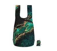 YWPCOIUYB Black Teal Marble Green Malachite With Golden Veins Gold Spots, Foldable Storage Backpack Unisex Sackpack Sport Gym Bag Casual Daypack