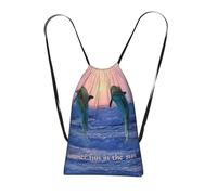 YWPCOIUYB Bottlenose Dolphin At Sunrise, Drawstring Sackpack Unisex String Bag Sport Gym Bag Casual Daypack Foldable Drawstring Backpack