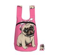 YWPCOIUYB Cartoon Pink Bow Pug, Foldable Storage Backpack Unisex Sackpack Sport Gym Bag Casual Daypack
