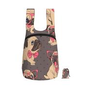 YWPCOIUYB Cartoon Pug Puppy In A Glasses And In A Bow Tie, Foldable Storage Backpack Unisex Sackpack Sport Gym Bag Casual Daypack