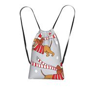 YWPCOIUYB Christmas Cartoon Dog Dachshund, Drawstring Sackpack Unisex String Bag Sport Gym Bag Casual Daypack Foldable Drawstring Backpack