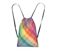 YWPCOIUYB Colorful Rainbow Multicolor Plaid Stripes, Drawstring Sackpack Unisex String Bag Sport Gym Bag Casual Daypack Foldable Drawstring Backpack