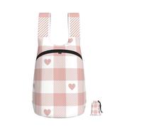 YWPCOIUYB Cute Heart Pink Buffalo Plaid Pattern, Foldable Storage Backpack Unisex Sackpack Sport Gym Bag Casual Daypack