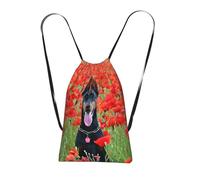 YWPCOIUYB Doberman Pinscher In The Flower, Drawstring Sackpack Unisex String Bag Sport Gym Bag Casual Daypack Foldable Drawstring Backpack