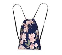 YWPCOIUYB Floral Cherry Flower Sakura Navy Blue, Drawstring Sackpack Unisex String Bag Sport Gym Bag Casual Daypack Foldable Drawstring Backpack