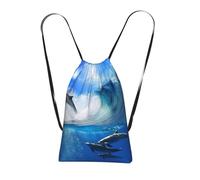 YWPCOIUYB Four Dolphins In The Sea Of Whales, Drawstring Sackpack Unisex String Bag Sport Gym Bag Casual Daypack Foldable Drawstring Backpack
