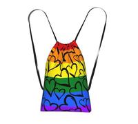 YWPCOIUYB Gay Pride Rainbow Colored Hearts, Drawstring Sackpack Unisex String Bag Sport Gym Bag Casual Daypack Foldable Drawstring Backpack