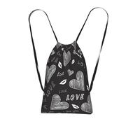 YWPCOIUYB Handwritten Hearts Words Love, Drawstring Sackpack Unisex String Bag Sport Gym Bag Casual Daypack Foldable Drawstring Backpack