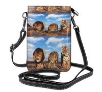 YWPCOIUYB Lion Leopard And Tiger Fight For Food Printed, Small Crossbody Bags, Cell Phone Purses For Women - PU Leather Cellphone Wallet With Credit Card Slots