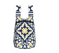 YWPCOIUYB Navy And Yellow Mediterranean Tile Pattern, Foldable Storage Backpack Unisex Sackpack Sport Gym Bag Casual Daypack