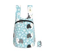 YWPCOIUYB Old English Sheepdog Background With Hand Drawn Paws Cute Cartoon, Foldable Storage Backpack Unisex Sackpack Sport Gym Bag Casual Daypack