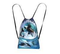 YWPCOIUYB Orca Killer Whales Wave, Drawstring Sackpack Unisex String Bag Sport Gym Bag Casual Daypack Foldable Drawstring Backpack