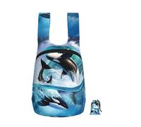 YWPCOIUYB Orca Killer Whales Wave, Foldable Storage Backpack Unisex Sackpack Sport Gym Bag Casual Daypack