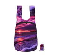 YWPCOIUYB Pink Beach Sunset Printed, Foldable Storage Backpack Unisex Sackpack Sport Gym Bag Casual Daypack