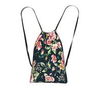 YWPCOIUYB Pink Roses Peonies Green Leaves, Drawstring Sackpack Unisex String Bag Sport Gym Bag Casual Daypack Foldable Drawstring Backpack