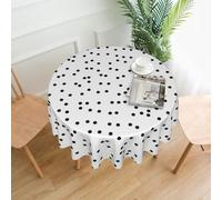 YWPCOIUYB Polka Dot Black On White, Round Tablecloth Waterproof Dust-Proof Tabletop Wrinkle Resistant Table Cover - 60 in