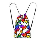 YWPCOIUYB Rainbow Colored Hearts Printed, Drawstring Sackpack Unisex String Bag Sport Gym Bag Casual Daypack Foldable Drawstring Backpack