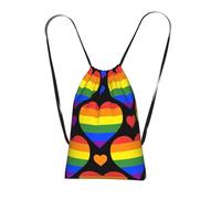YWPCOIUYB Rainbow Hearts Gay Pride Flag, Drawstring Sackpack Unisex String Bag Sport Gym Bag Casual Daypack Foldable Drawstring Backpack