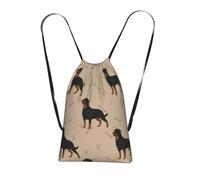 YWPCOIUYB Rottweiler Dog With Foot Prints And Bones, Drawstring Sackpack Unisex String Bag Sport Gym Bag Casual Daypack Foldable Drawstring Backpack