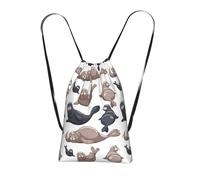 YWPCOIUYB Seals Illustration Sea Lion, Drawstring Sackpack Unisex String Bag Sport Gym Bag Casual Daypack Foldable Drawstring Backpack