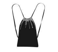 YWPCOIUYB Silver Glitter Drips Sparkle Black, Drawstring Sackpack Unisex String Bag Sport Gym Bag Casual Daypack Foldable Drawstring Backpack