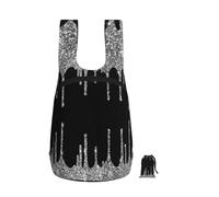 YWPCOIUYB Silver Glitter Drips Sparkle Black, Foldable Storage Backpack Unisex Sackpack Sport Gym Bag Casual Daypack