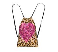 YWPCOIUYB Sparkling Pink Hearts And Leopard Print, Drawstring Sackpack Unisex String Bag Sport Gym Bag Casual Daypack Foldable Drawstring Backpack