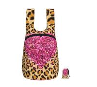 YWPCOIUYB Sparkling Pink Hearts And Leopard Print, Foldable Storage Backpack Unisex Sackpack Sport Gym Bag Casual Daypack