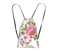 YWPCOIUYB Straw Pink Peonies, Drawstring Sackpack Unisex String Bag Sport Gym Bag Casual Daypack Foldable Drawstring Backpack