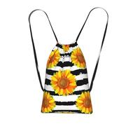 YWPCOIUYB Sunflowers On Black And White Stripes Background, Drawstring Sackpack Unisex String Bag Sport Gym Bag Casual Daypack Foldable Drawstring Backpack