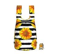 YWPCOIUYB Sunflowers On Black And White Stripes Background, Foldable Storage Backpack Unisex Sackpack Sport Gym Bag Casual Daypack