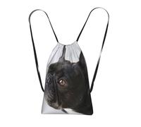 YWPCOIUYB Sweet Pet Cute Black French Bulldog Puppy, Drawstring Sackpack Unisex String Bag Sport Gym Bag Casual Daypack Foldable Drawstring Backpack