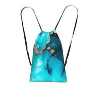 YWPCOIUYB Trendy Abstract Teal Gold Swirls, Drawstring Sackpack Unisex String Bag Sport Gym Bag Casual Daypack Foldable Drawstring Backpack
