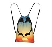 YWPCOIUYB Two Dolphins Jumping Shaped Heart, Drawstring Sackpack Unisex String Bag Sport Gym Bag Casual Daypack Foldable Drawstring Backpack