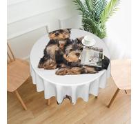 YWPCOIUYB Two Yorkshire Terrier Puppies, Round Tablecloth Waterproof Dust-Proof Tabletop Wrinkle Resistant Table Cover - 60 in