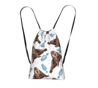 YWPCOIUYB Watercolor Brown Walrus, Drawstring Sackpack Unisex String Bag Sport Gym Bag Casual Daypack Foldable Drawstring Backpack