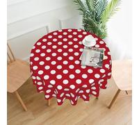 YWPCOIUYB White Polka Dots On Red, Round Tablecloth Waterproof Dust-Proof Tabletop Wrinkle Resistant Table Cover - 60 in