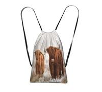 YWPCOIUYB Winter Snow Scottish Highland Cow, Drawstring Sackpack Unisex String Bag Sport Gym Bag Casual Daypack Foldable Drawstring Backpack
