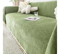 YWQJL Large Throws For Sofas, Extra Large Throws For 4 Seater Sofa, Green-180x300CM, Anti-Wrinkle, Anti-Pilling, Water Repellent, Lace with Tassel Strips, Sofa Cover