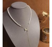 YWSM Pearl Butterfly Fringe Necklace, Clavicle Necklace, Fashion Adjustable Long Necklace Pendant, Dainty Gold Plated Cubic Zirconia Butterfly Choker Chain Charm necklace Girls Teen Gifts, Gold,White