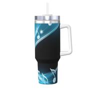 YWSOTRE Abstract Blue Free Neon Light Music Notes,40OZ Ice Bully Cup with Handle Stainless Steel Mug Water Bottle