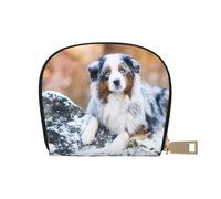 YWSOTRE Australian Shepherd Snow Winter Beautiful Dogs, Pu Leather Shell Card Bag Stylish Credit Card Holder Wallet Card Case