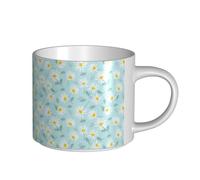 YWSOTRE Blue and White Dainty Floral Daisy, Large-Capacity Ceramics Mug Tea Cup Coffee Mugs Ceramic Cup 450 ml
