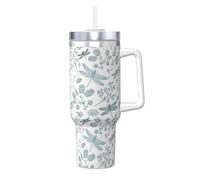 YWSOTRE Blue Dragonfly Fern Botanical,40OZ Ice Bully Cup with Handle Stainless Steel Mug Water Bottle